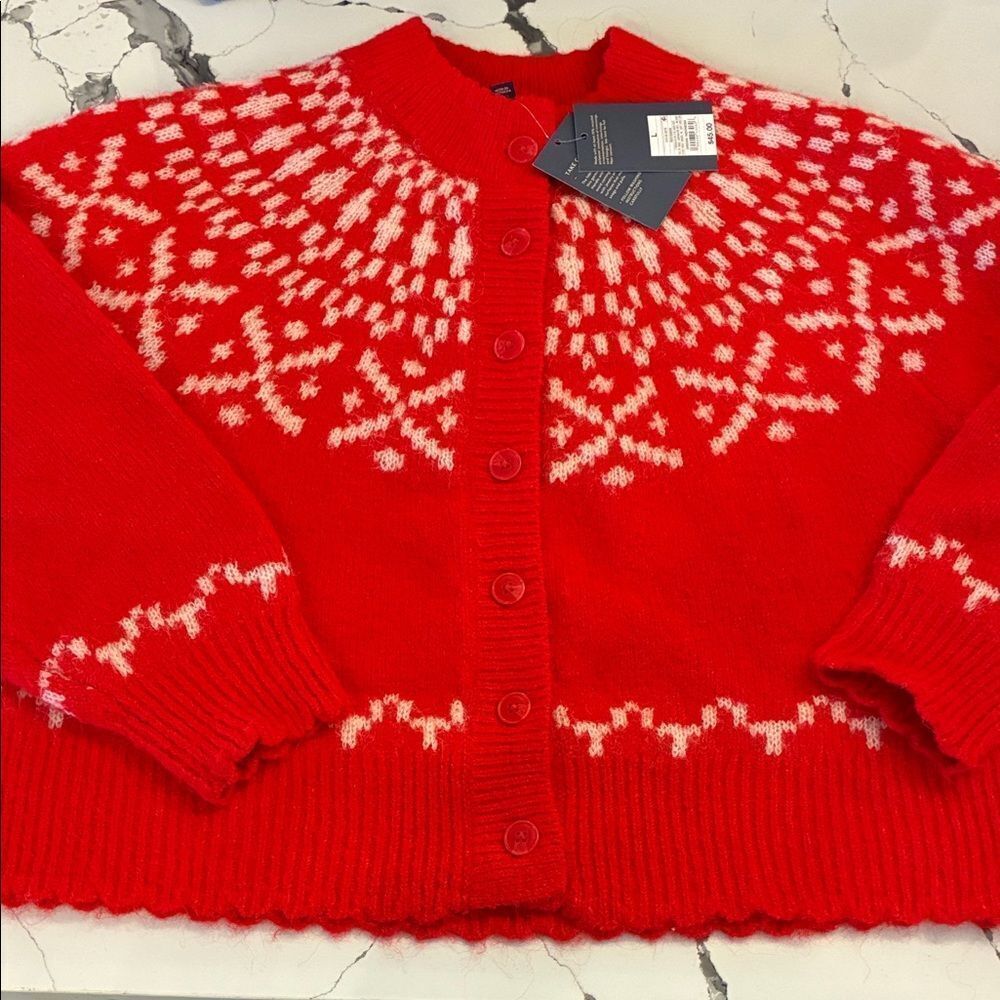 Universal Thread Red and White Snowflake Cardigan